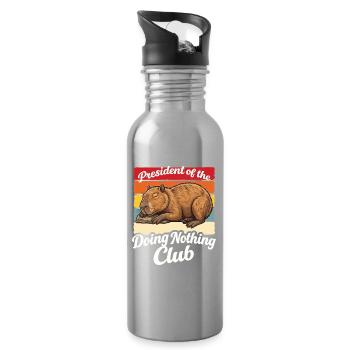 Capybara President Lazy Shirt Funny Gift - Water bottle with straw - silver - Right