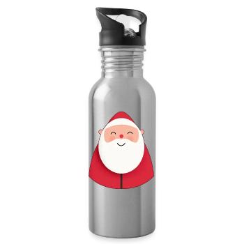 Childish Santa Claus Smile Fun - Water bottle with straw - silver - Right