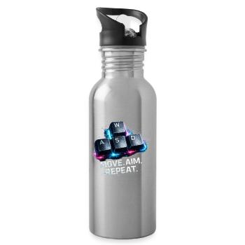 Funny Gaming Keyboard WASD My Cardio Gamer - Water bottle with straw - silver - Right