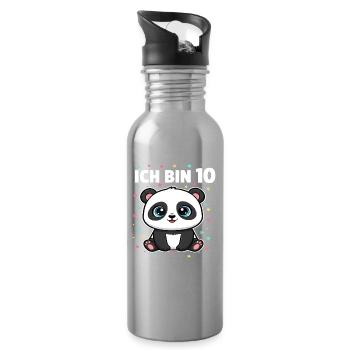 Ich bin 10 - Süßes Panda zum 10. Geburtstag - Trinkflasche mit integriertem Trinkhalm - Lightsilver - Rechts
