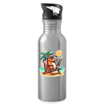 Capybara Holidays - Water bottle with straw - silver - Right