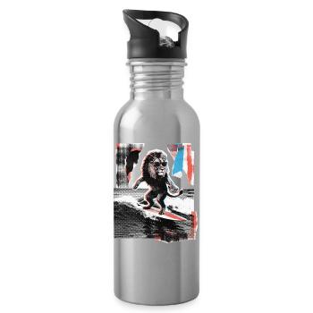 Surfer Lion - Water bottle with straw - silver - Right