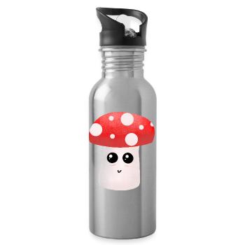Kawaii Mushroom Buddy with Dots - Water bottle with straw - silver - Right