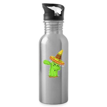 Dabbing Cactus Mexican Shirt - Water bottle with straw - silver - Right