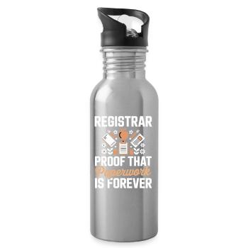 Registrar Proof Paperwork Is Forever - Water bottle with straw - silver - Right