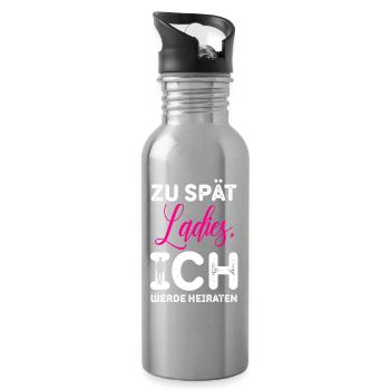 Zu spät Ladies Ich Heirate / JGA Spruch - Trinkflasche mit integriertem Trinkhalm - Lightsilver - Rechts