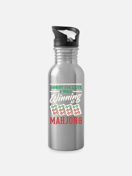 Es Ist Mahjong-zeit - Trinkflasche mit integriertem Trinkhalm - Lightsilver