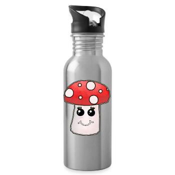 Champignons champignons Kawaii - Gourde avec paille intégrée - argent clair - Droite