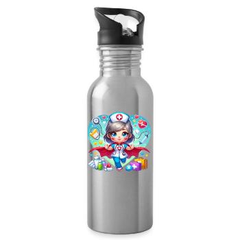 Helden Pflegerin Krankenschwester Hospital - Trinkflasche mit integriertem Trinkhalm - Lightsilver - Rechts