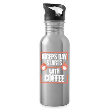 Biceps Bicep Training Bodybuilder Gym - Water bottle with straw - silver - Right