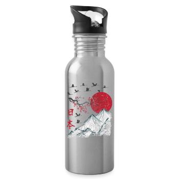 Japan Vintage japanische Landschaft - Trinkflasche mit integriertem Trinkhalm - Lightsilver - Rechts