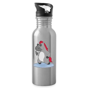 Pferd Sänger Mikrofon Singen - Trinkflasche mit integriertem Trinkhalm - Lightsilver - Rechts