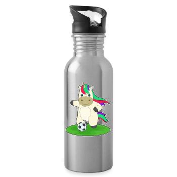 Unicorn Soccer Player Soccer Sports - Water bottle with straw - silver - Right