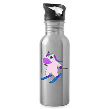 Unicorn Skier Ski Winter Sports - Water bottle with straw - silver - Right
