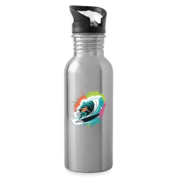 Colorful Surfer Watercolors Splashes Graffiti - Water bottle with straw - silver - Right