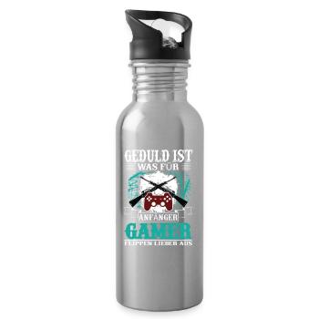 Geduld ist was für Anfänger / Lustiger Gamer Spruc - Trinkflasche mit integriertem Trinkhalm - Lightsilver - Rechts