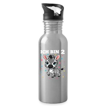 Ich bin 2 - Süßes Zebra zum 2. Geburtstag - Trinkflasche mit integriertem Trinkhalm - Lightsilver - Rechts