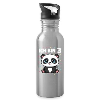 Ich bin 3 - Süßes Panda zum 3. Geburtstag - Trinkflasche mit integriertem Trinkhalm - Lightsilver - Rechts