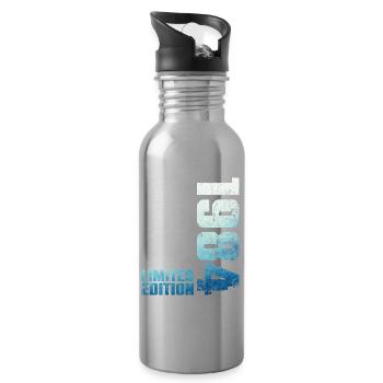42nd Birthday Man Woman 42 Year Old 1984 Gift - Water bottle with straw - silver - Right