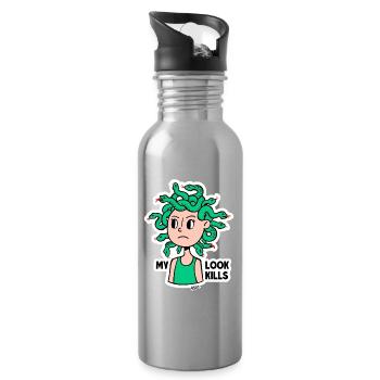 Medusa-Stimmung: Mein Look tötet - Trinkflasche mit integriertem Trinkhalm - Lightsilver - Rechts