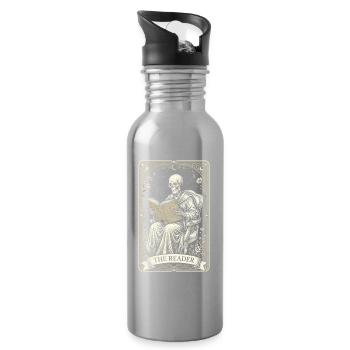 Gothic Skelett Leser Vintage Floral - Trinkflasche mit integriertem Trinkhalm - Lightsilver - Rechts