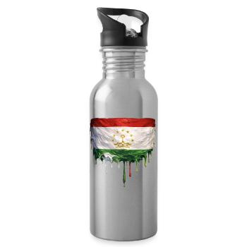 Tajikistan Flag Graffiti Drops - Water bottle with straw - silver - Right