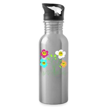 Fröhliche Blüten  Garten Blumen - Trinkflasche mit integriertem Trinkhalm - Lightsilver - Rechts