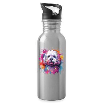 Colorful Bichon Fris Splash Art Dog - Water bottle with straw - silver - Right