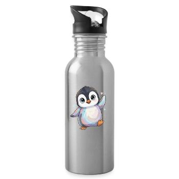 Pastell-Pinguin Herzfreude - Trinkflasche mit integriertem Trinkhalm - Lightsilver - Rechts