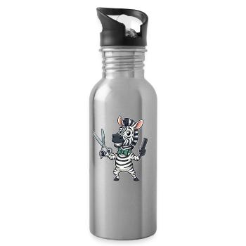 Zebra Hairdresser Cartoon - Water bottle with straw - silver - Right