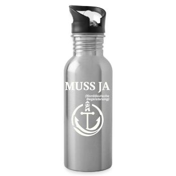 MUSS JA Norddeutscher Humor Spruch lustig - Trinkflasche mit integriertem Trinkhalm - Lightsilver - Rechts