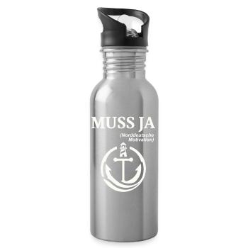 Norddeutscher Humor Spruch: Muss Ja  - Trinkflasche mit integriertem Trinkhalm - Lightsilver - Rechts