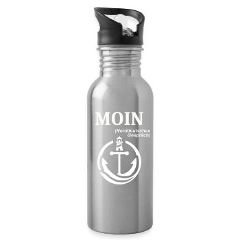 MOIN Norddeutscher Humor Spruch lustig  - Trinkflasche mit integriertem Trinkhalm - Lightsilver - Rechts