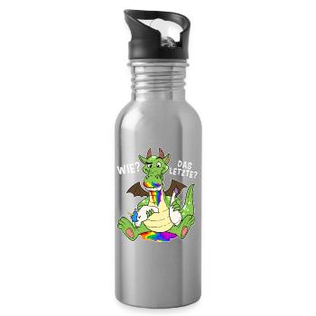 Bunter Drache isst Letztes Einhorn Humor - Trinkflasche mit integriertem Trinkhalm - Lightsilver - Rechts