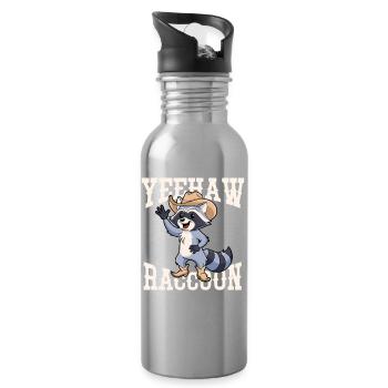 Raccoon Cowboy Yeehaw Graphic - Water bottle with straw - silver - Right