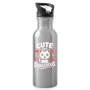 Süß Aber Gefährlich Cute Kawaii Aesthetic Katze - Water bottle with straw - silver - Right