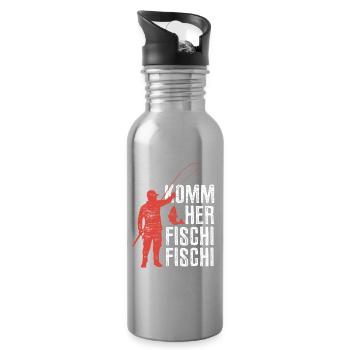 Komm her Fischi Fischi - Angler - Angeln - Trinkflasche mit integriertem Trinkhalm - Lightsilver - Rechts