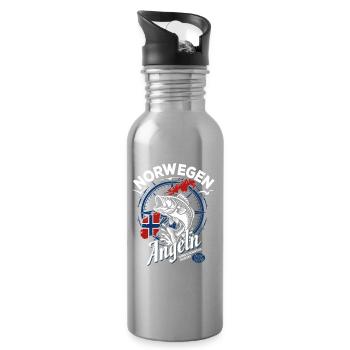 Norwegen Angeln Tour 2026 - Angler Geschenk - Trinkflasche mit integriertem Trinkhalm - Lightsilver - Rechts