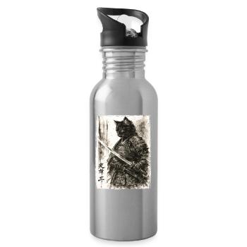 Samurai Cat Japanese Warrior Ukiyoe Anime - Water bottle with straw - silver - Right