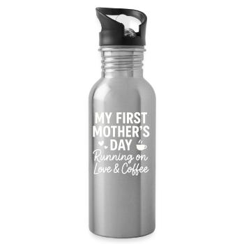 First Mother's Day Humor Mom Gift Idea Family - Water bottle with straw - silver - Right