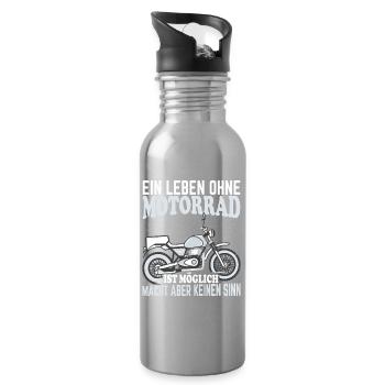 Leben Ohne Motorrad? Macht Keinen Sinn - Trinkflasche mit integriertem Trinkhalm - Lightsilver - Rechts