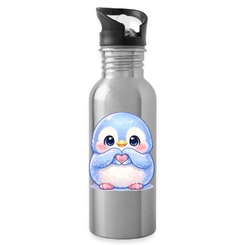 Zarter Pinguin Herzfreund - Trinkflasche mit integriertem Trinkhalm - Lightsilver - Rechts