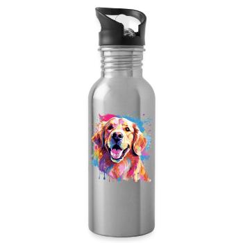 Golden Retriever Hund Spritzkunst bunt - Trinkflasche mit integriertem Trinkhalm - Lightsilver - Rechts