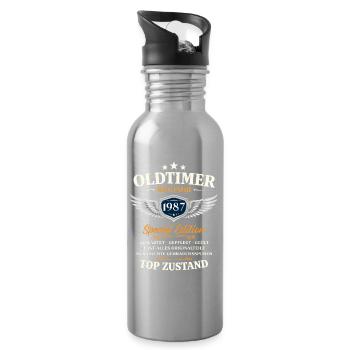 39. Geburtstag Geschenk Mann Oldtimer Vintage 1987 - Trinkflasche mit integriertem Trinkhalm - Lightsilver - Rechts