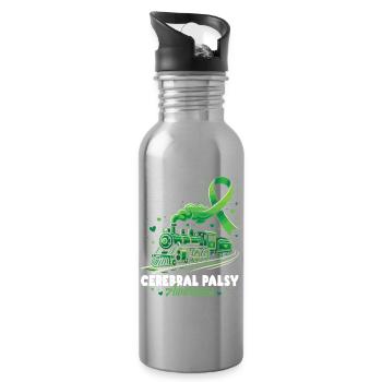Cerebral Palsy Awareness Train - Water bottle with straw - silver - Right