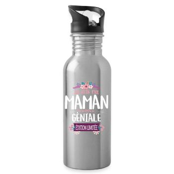Maman Géniale Édition Limitée Mère Fête - Gourde avec paille intégrée - argent clair - Droite