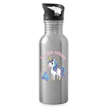 4. Geburtstag Einhorn Mädchen Ich bin schon 4 - Trinkflasche mit integriertem Trinkhalm - Lightsilver - Rechts