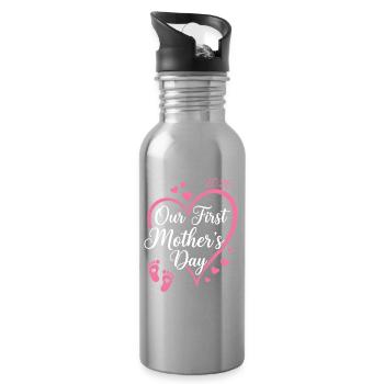 First Mothers Day 2026 Shirt Gift Mom Baby Ge - Water bottle with straw - silver - Right
