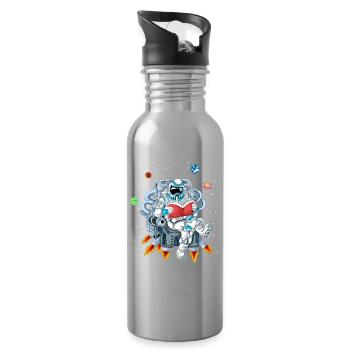 Astronaut Reading Space Shirt - Water bottle with straw - silver - Right