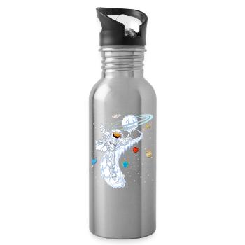 Astronaut Skiing Planet Shirt - Water bottle with straw - silver - Right